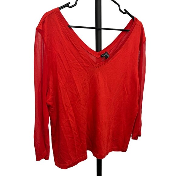 Lynne Ritchie Womens Red Silk Cotton Blend V-Neck Sheer Sleeve Top Sz XL - Picture 3 of 7